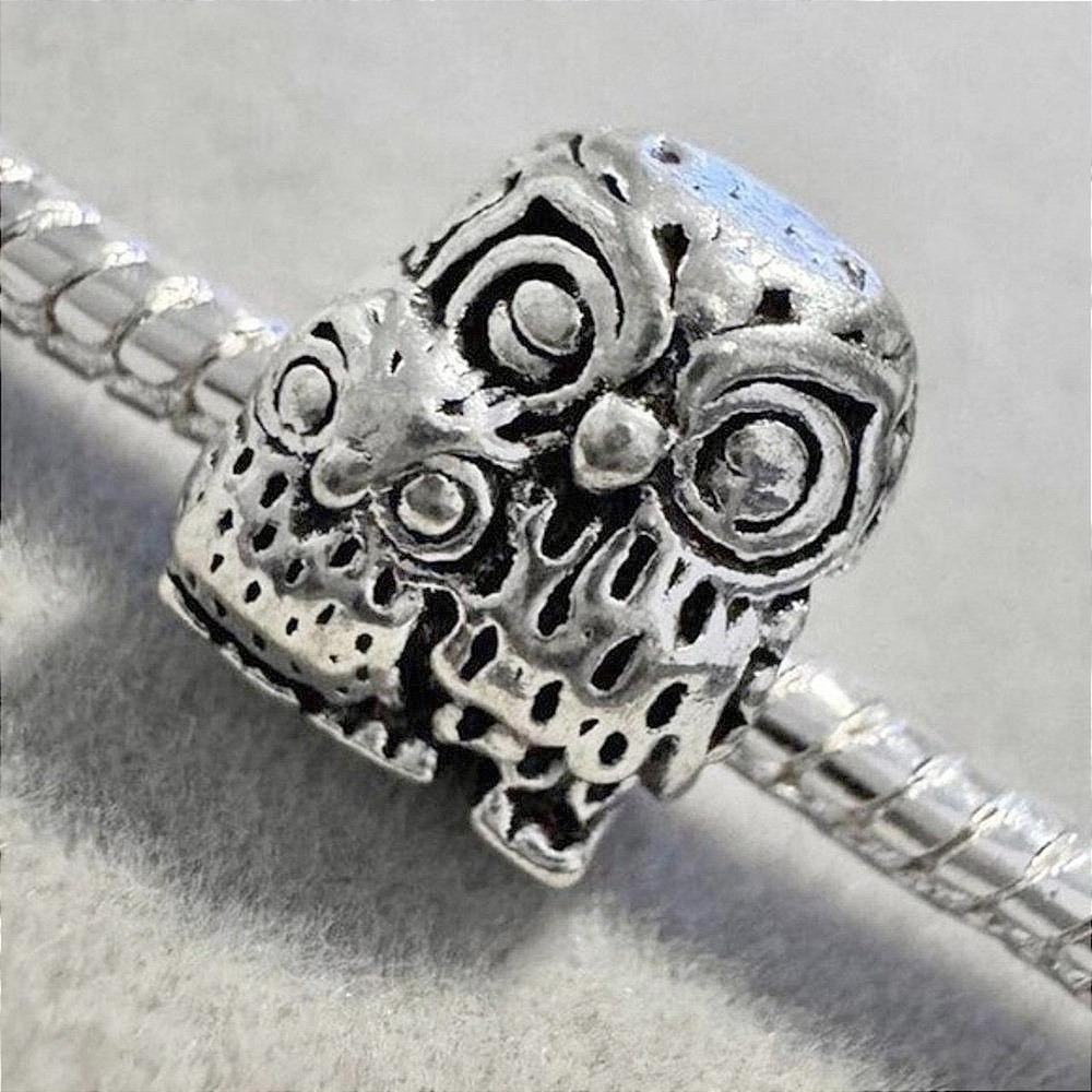 Silver Owl Bead European Charm fits PANDORA